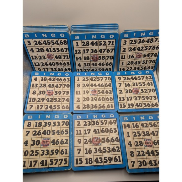 Vintage Blue White Bingo Cards Heavy Cardboard Lot‎ of 83 Retro Printed in USA